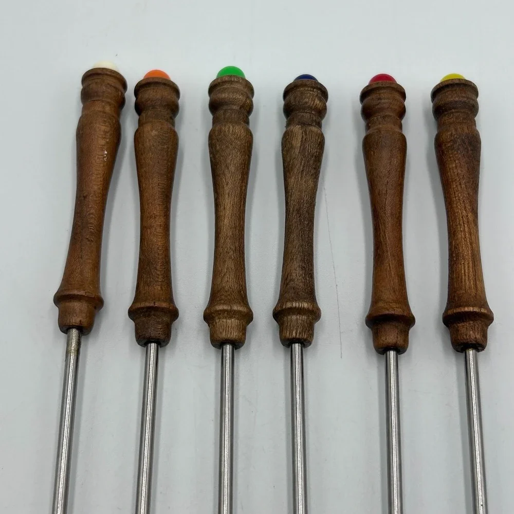 MCM Edelstahl Rostfrei Fondue Forks 6 Ea Germany Stainless Steel 2Prong Wood 11